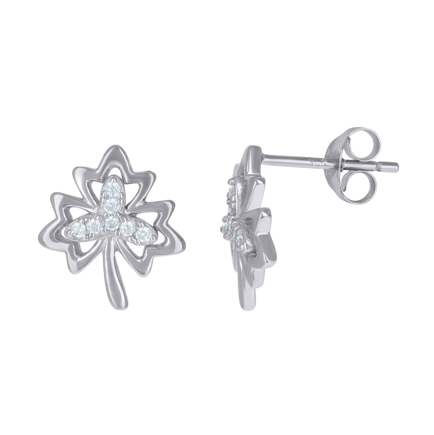 Sterling Silver Womens Cubic-Zirconia Maple Leaf Fashion Stud Earrings