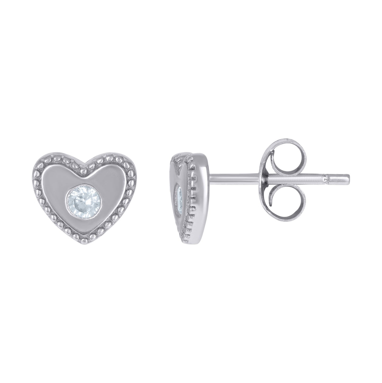 Sterling Silver Womens Cubic-Zirconia Heart Love & Heart Stud Earrings