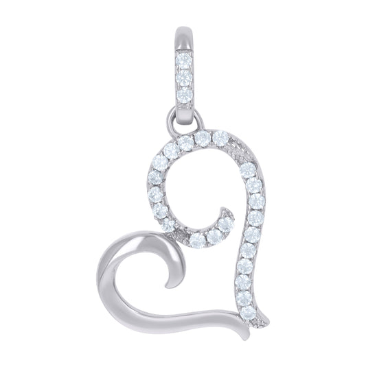 Sterling Silver Womens Cubic-Zirconia Heart Love Charm Pendant