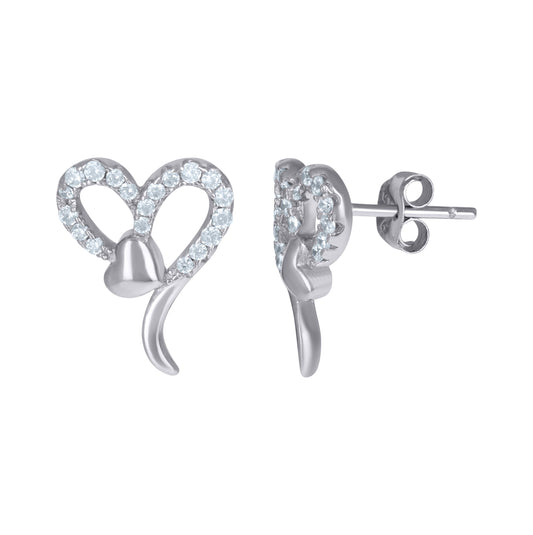 Sterling Silver Womens Cubic-Zirconia Heart Love & Heart Stud Earrings
