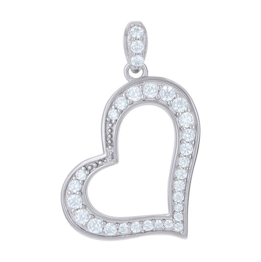Sterling Silver Womens Cubic-Zirconia Heart Love Charm Pendant