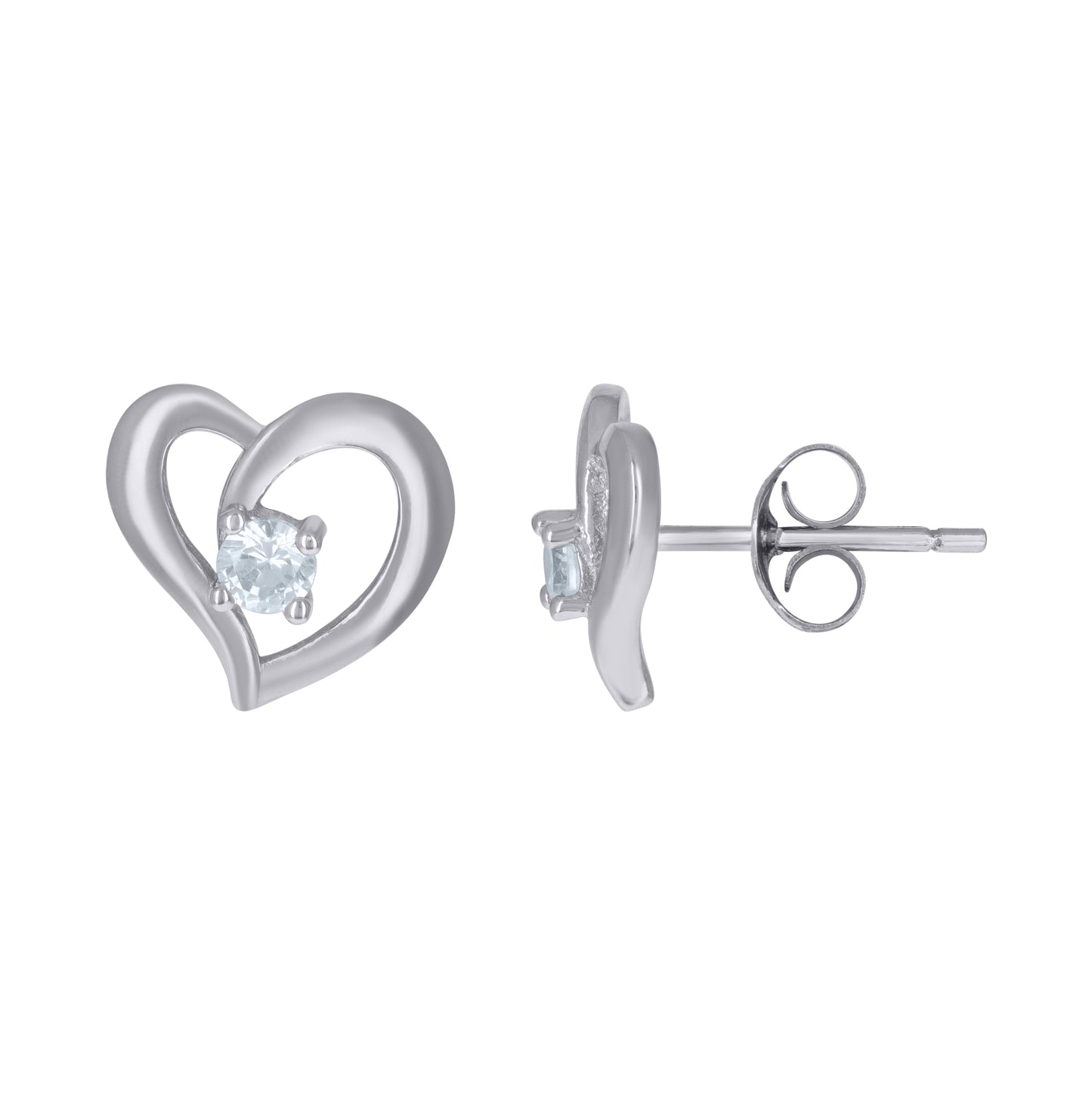 Sterling Silver Womens Cubic-Zirconia Heart Love & Heart Stud Earrings