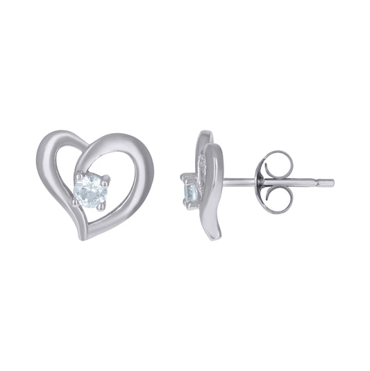 Sterling Silver Womens Cubic-Zirconia Heart Love & Heart Stud Earrings