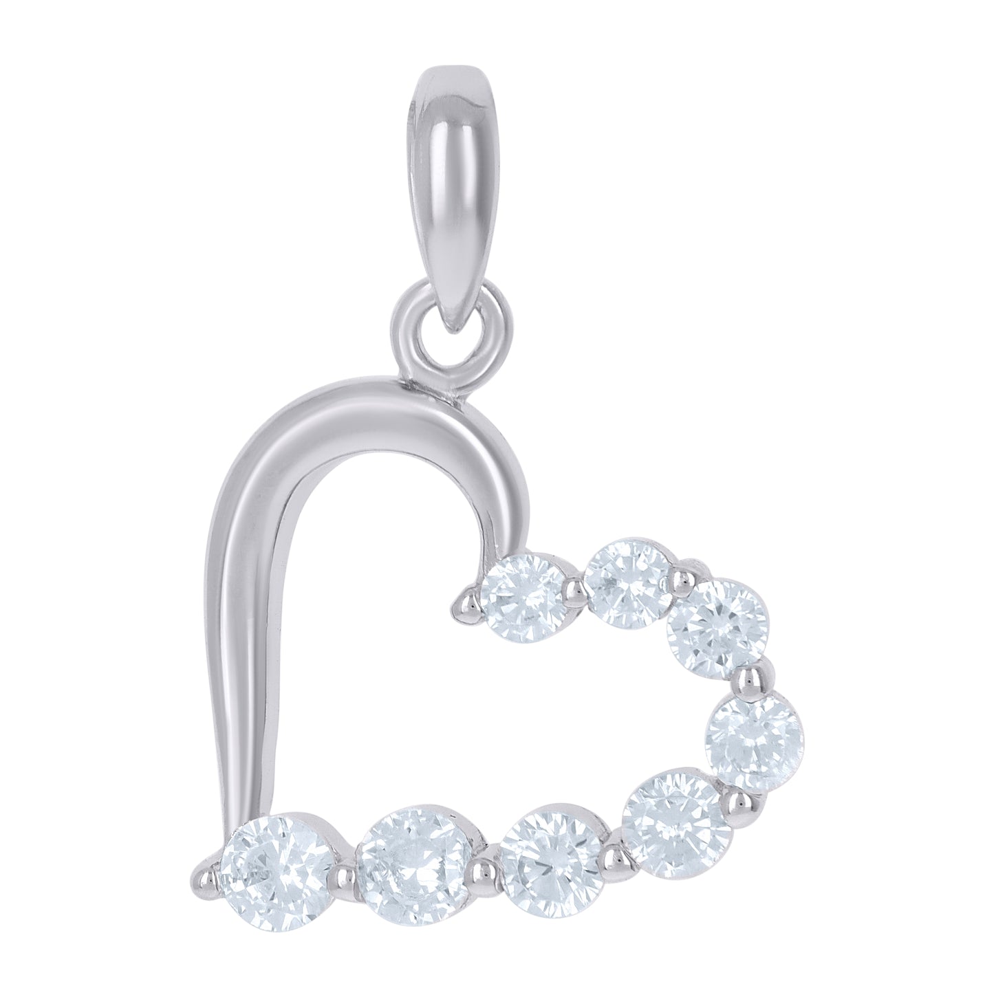 Sterling Silver Womens Cubic-Zirconia Heart Love Charm Pendant