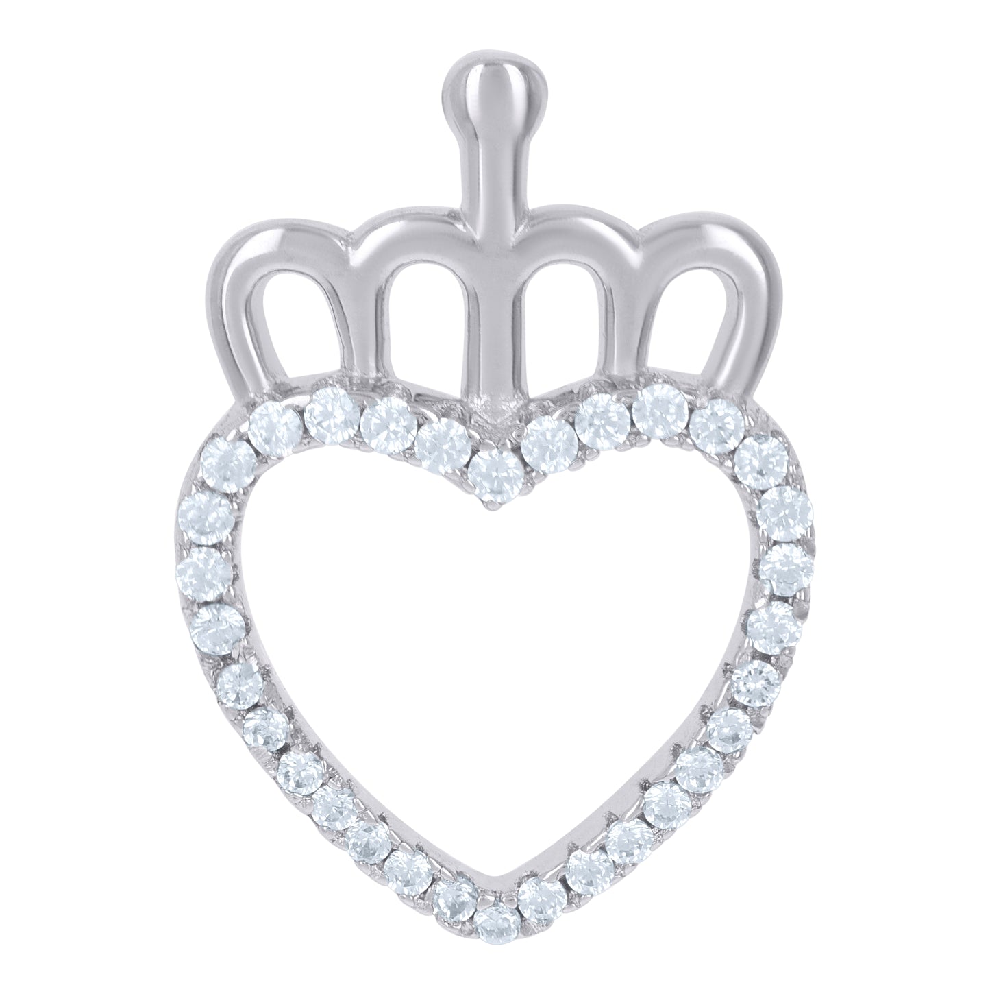 Sterling Silver Womens Cubic-Zirconia Crowned Heart Charm Pendant