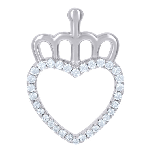 Sterling Silver Womens Cubic-Zirconia Crowned Heart Charm Pendant