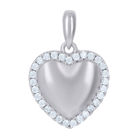 Sterling Silver Womens Cubic-Zirconia Heart Love Charm Pendant