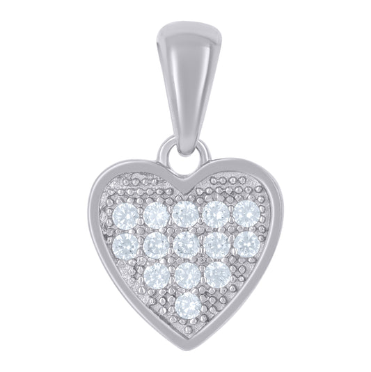Sterling Silver Womens Cubic-Zirconia Heart Love Charm Pendant