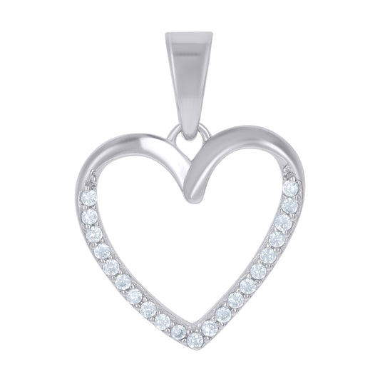 Sterling Silver Womens Cubic-Zirconia Heart Love Charm Pendant