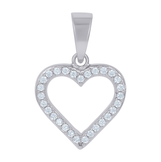 Sterling Silver Womens Cubic-Zirconia Heart Love Charm Pendant