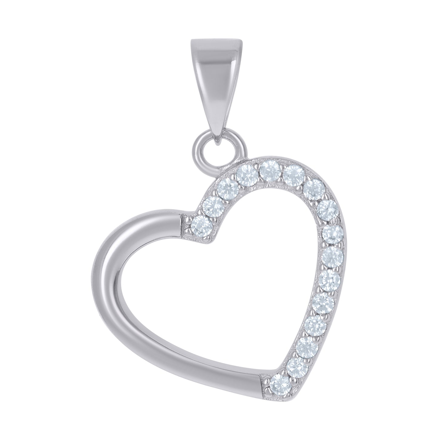 Sterling Silver Womens Cubic-Zirconia Heart Love Charm Pendant