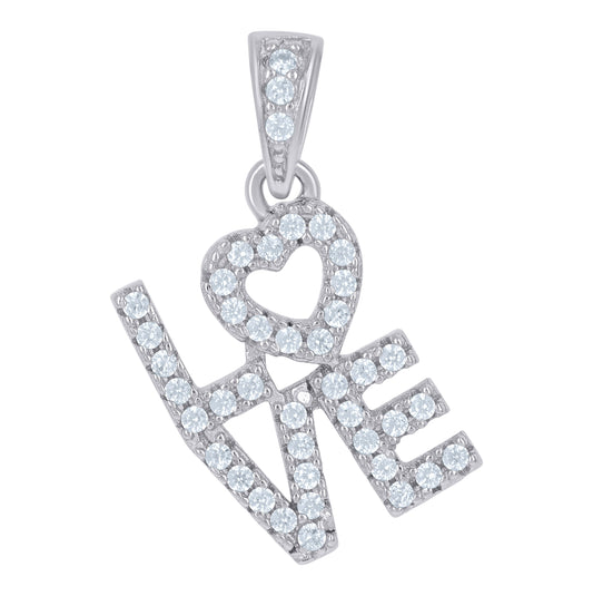Sterling Silver Unisex Cubic-Zirconia Love Heart Charm Pendant