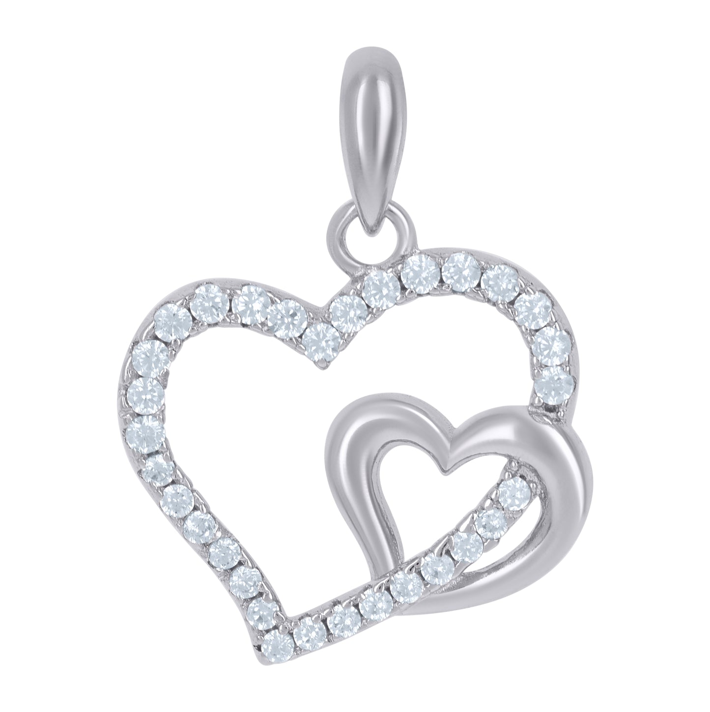 Sterling Silver Womens Cubic-Zirconia Intertwined Heart Charm Pendant