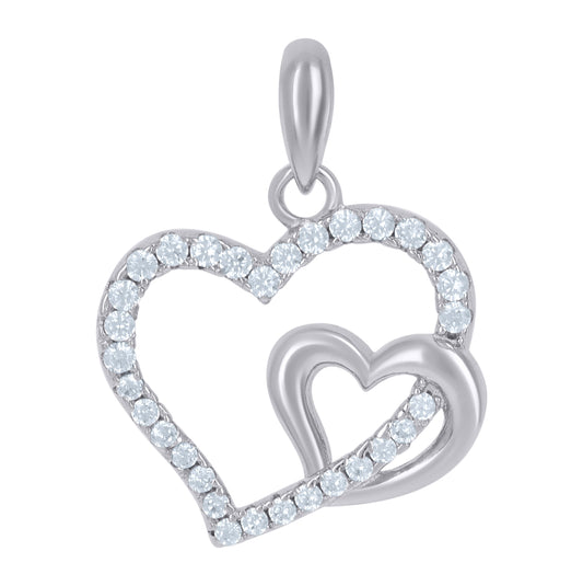 Sterling Silver Womens Cubic-Zirconia Intertwined Heart Charm Pendant