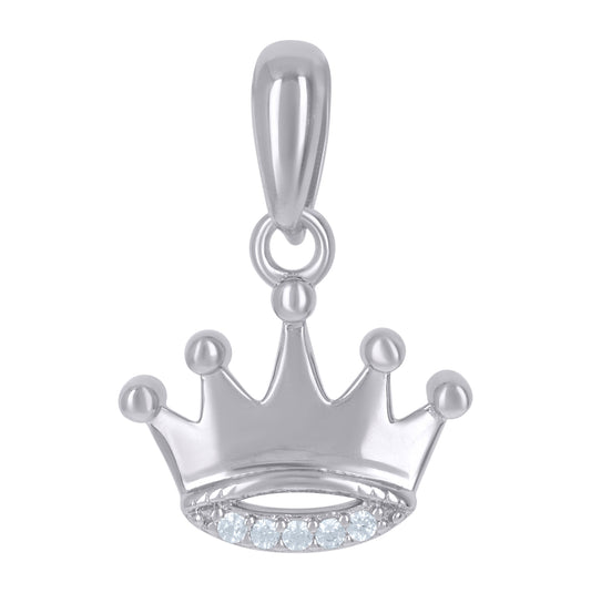 Sterling Silver Womens Cubic-Zirconia Crown Fashion Charm Pendant