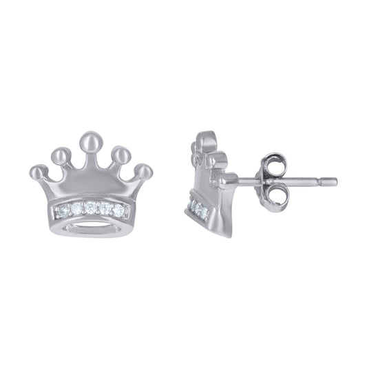 Sterling Silver Mens Cubic-Zirconia Crown Fashion Stud Earrings