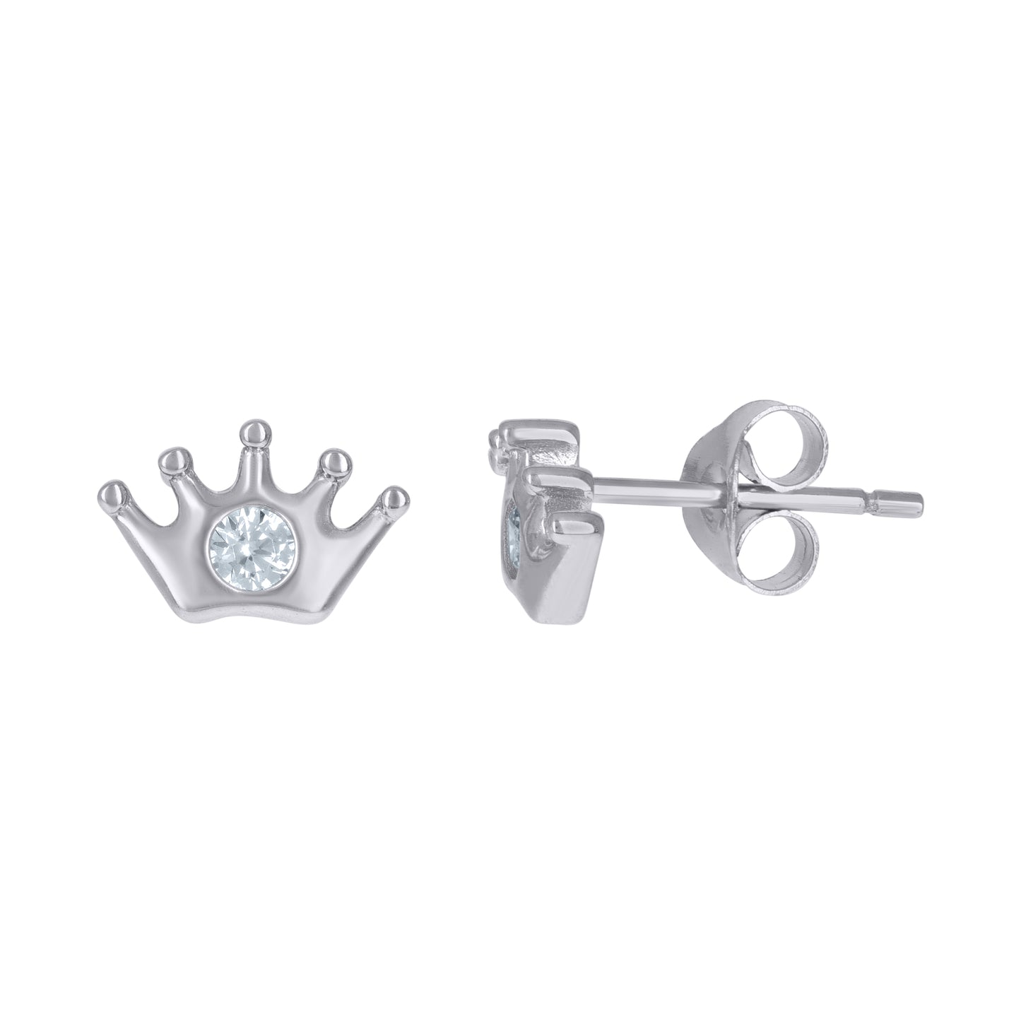 Sterling Silver Mens Cubic-Zirconia Crown Fashion Stud Earrings