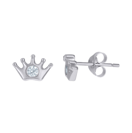 Sterling Silver Mens Cubic-Zirconia Crown Fashion Stud Earrings