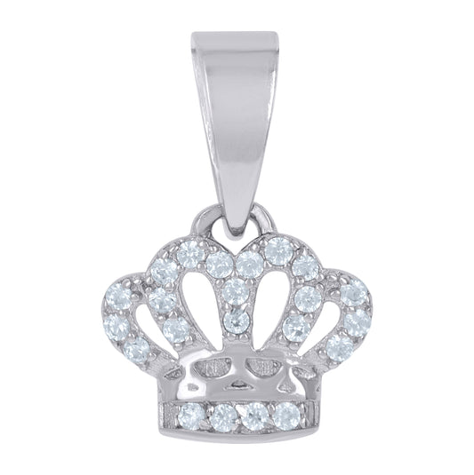 Sterling Silver Womens Cubic-Zirconia Crown Fashion Charm Pendant