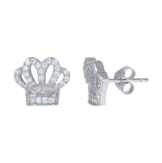 Sterling Silver Mens Cubic-Zirconia Crown Fashion Stud Earring