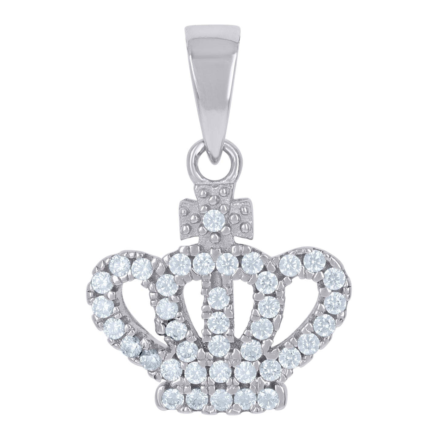 Sterling Silver Womens Cubic-Zirconia Crown Fashion Charm Pendant