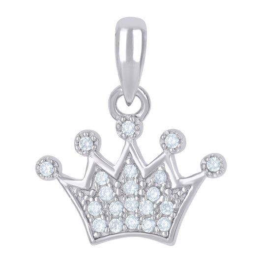 Sterling Silver Womens Cubic-Zirconia Crown Fashion Charm Pendant