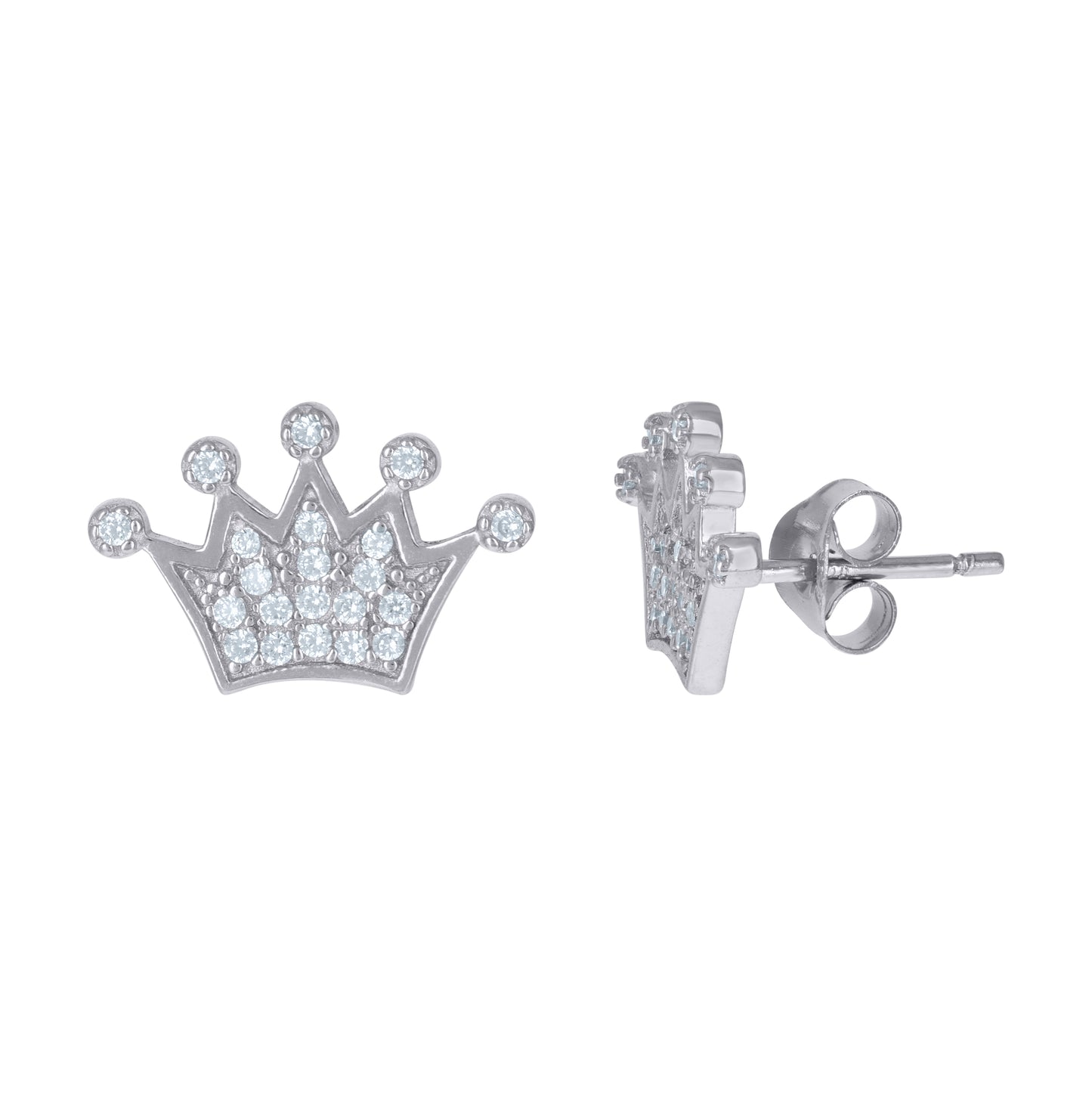 Sterling Silver Mens Cubic-Zirconia Crown Fashion Stud Earring