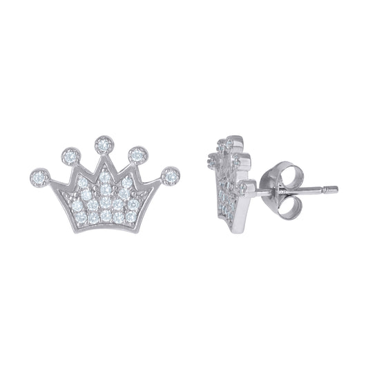 Sterling Silver Mens Cubic-Zirconia Crown Fashion Stud Earring