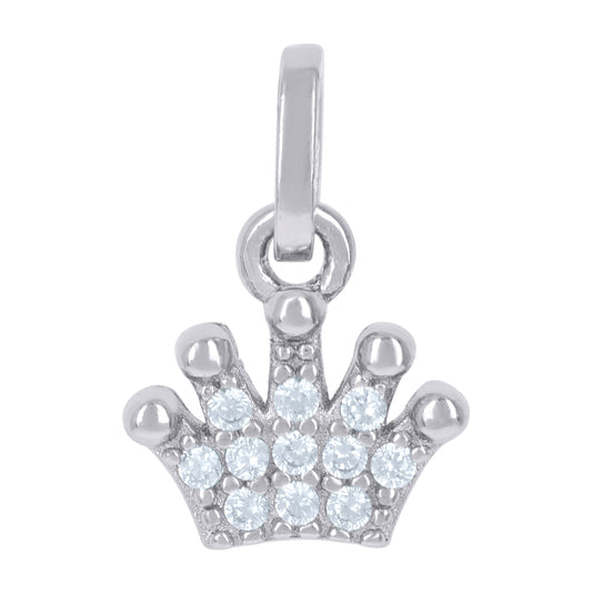 Sterling Silver Womens Cubic-Zirconia Crown Fashion Charm Pendant