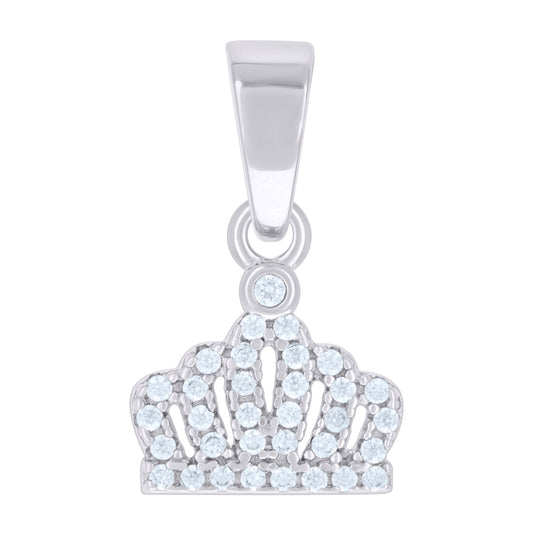 Sterling Silver Womens Cubic-Zirconia Crown Fashion Charm Pendant