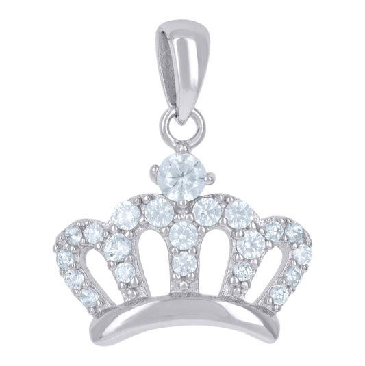 Sterling Silver Womens Cubic-Zirconia Crown Fashion Charm Pendant
