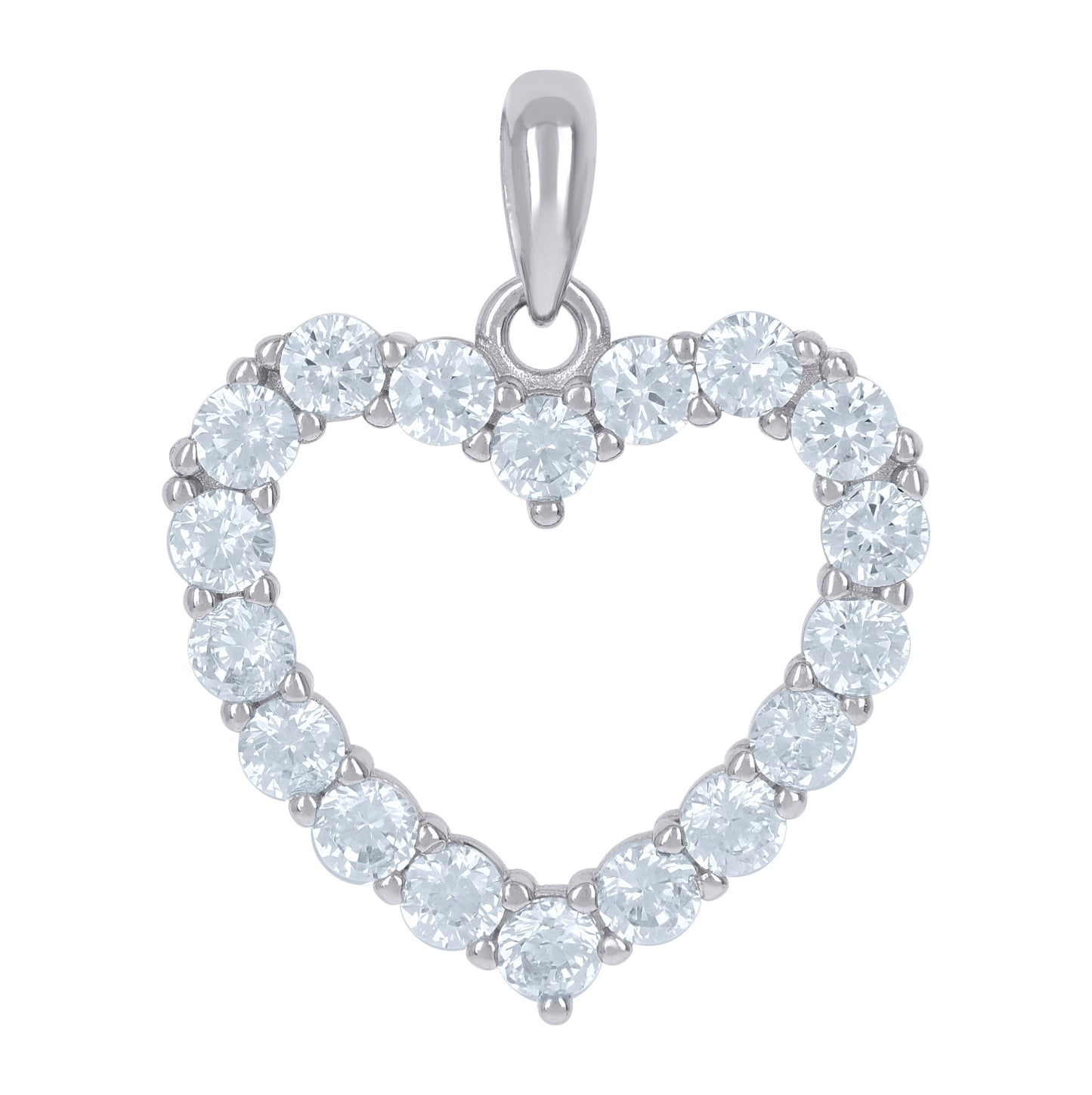 Sterling Silver Womens Cubic-Zirconia Heart Love Charm Pendant