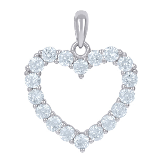 Sterling Silver Womens Cubic-Zirconia Heart Love Charm Pendant
