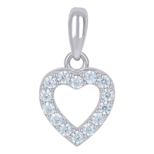 Sterling Silver Womens Cubic-Zirconia Heart Charm Pendant