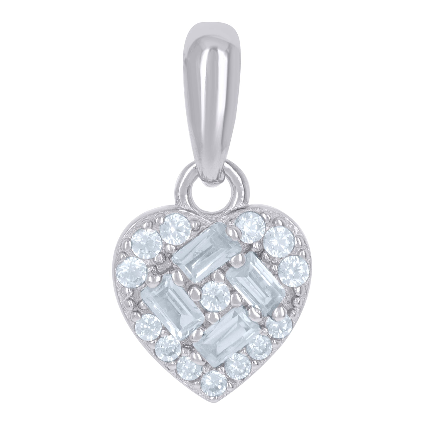Sterling Silver Womens Baguette Cubic-Zirconia Heart Charm Pendant