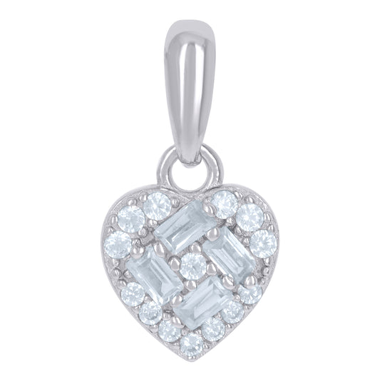 Sterling Silver Womens Baguette Cubic-Zirconia Heart Charm Pendant