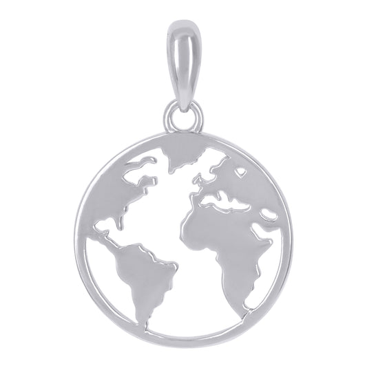 Sterling Silver Mens World Map Globe Charm Pendant