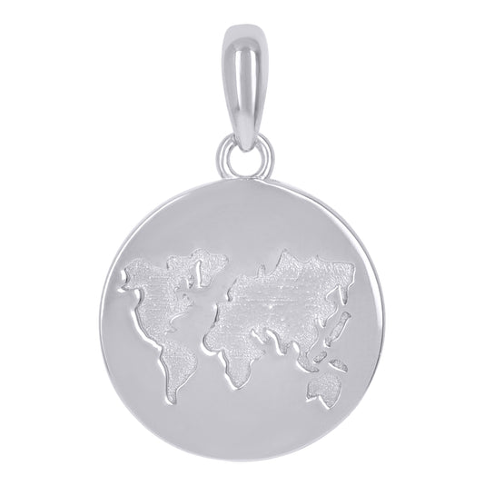 Sterling Silver Mens World Map Globe Charm Pendant