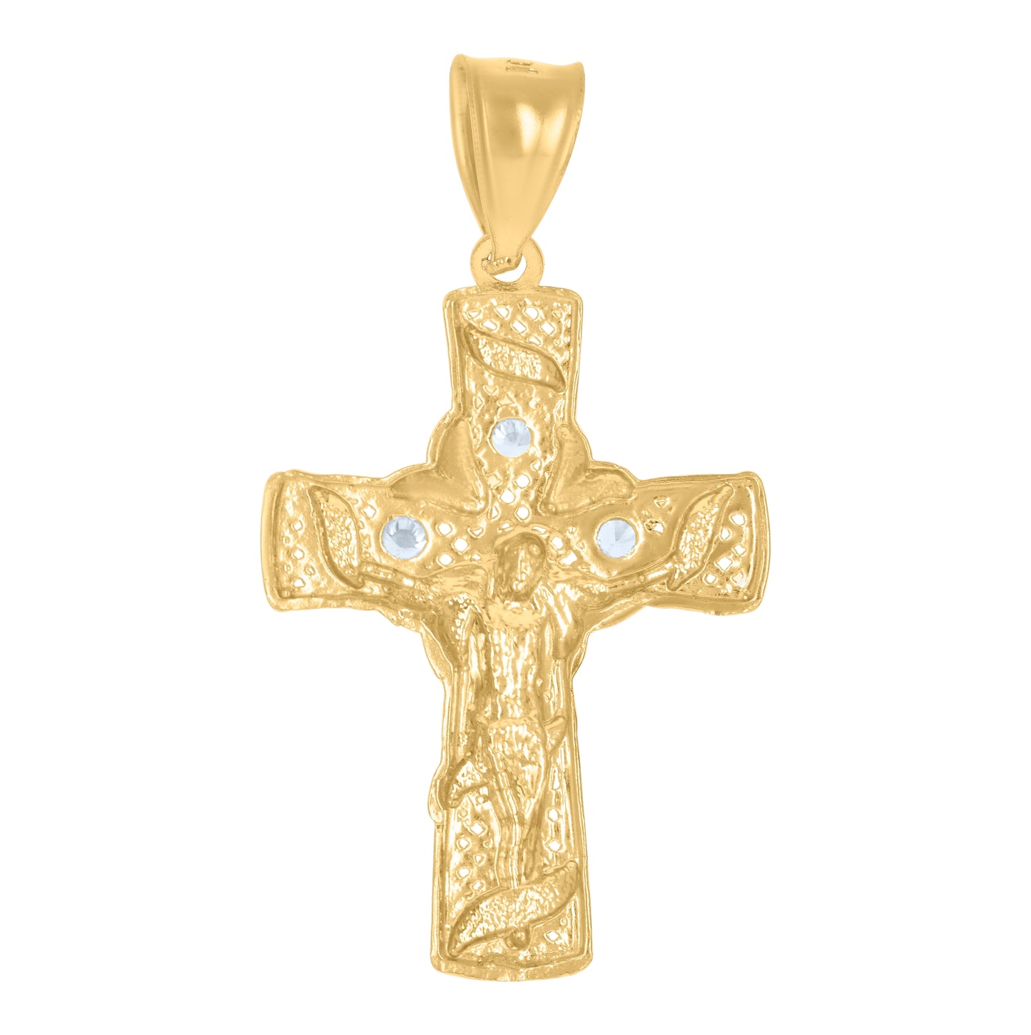 10K Two-Tone Gold Unisex Cubic-Zirconia Crucifix Cross Religious Charm Pendant