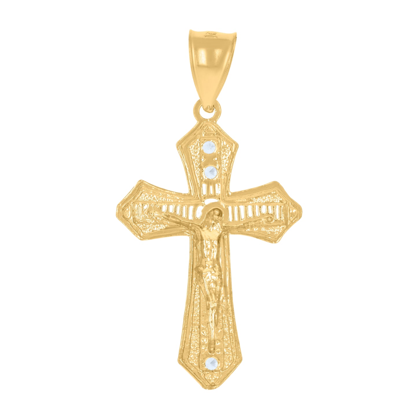 10K Two-Tone Gold Unisex Cubic-Zirconia Crucifix Cross Religious Charm Pendant