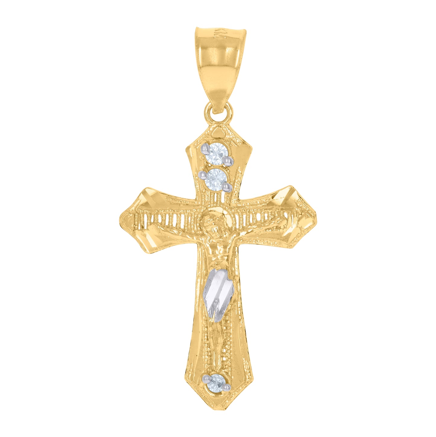 10K Two-Tone Gold Unisex Cubic-Zirconia Crucifix Cross Religious Charm Pendant