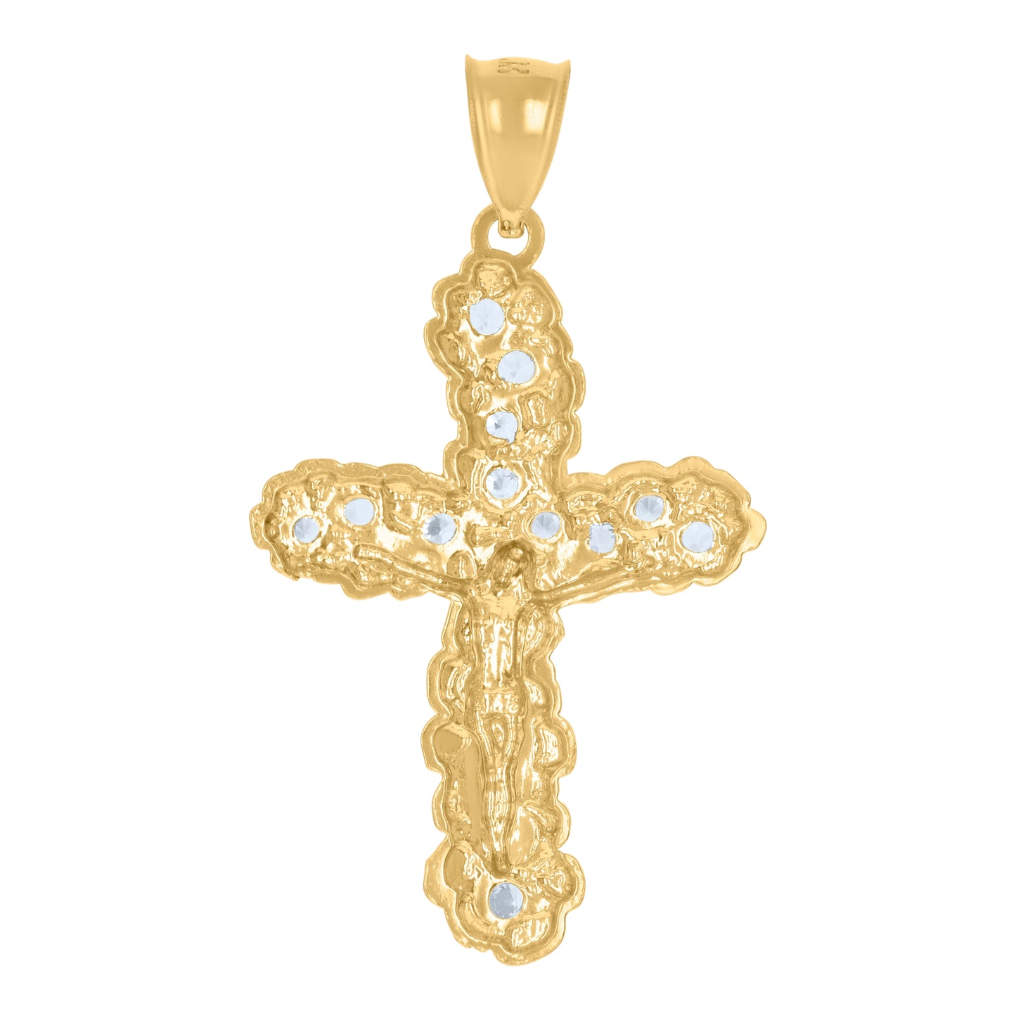 10K Two-Tone Gold Unisex Cubic-Zirconia Crucifix Cross Religious Charm Pendant