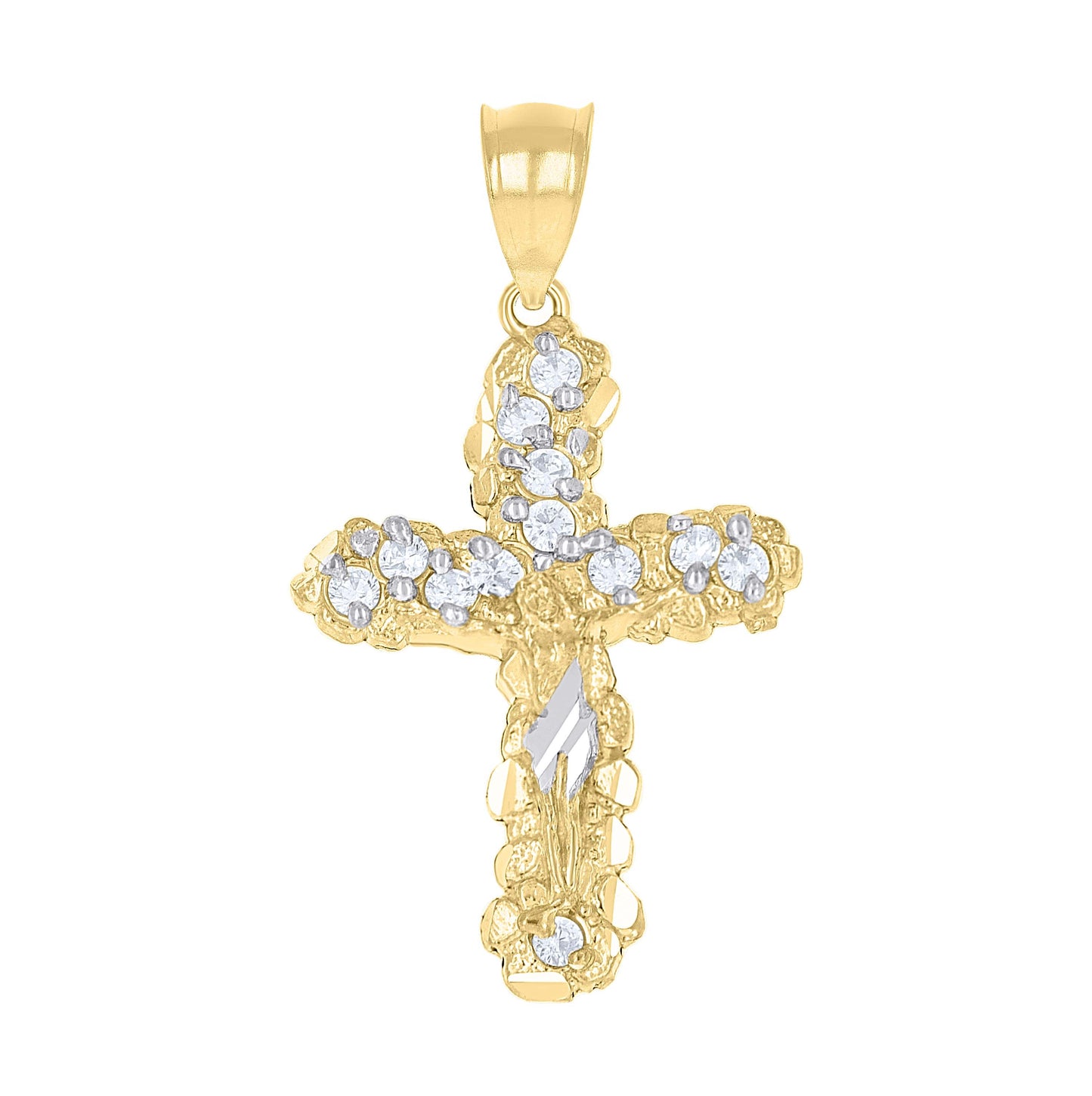 10K Two-Tone Gold Unisex Cubic-Zirconia Crucifix Cross Religious Charm Pendant
