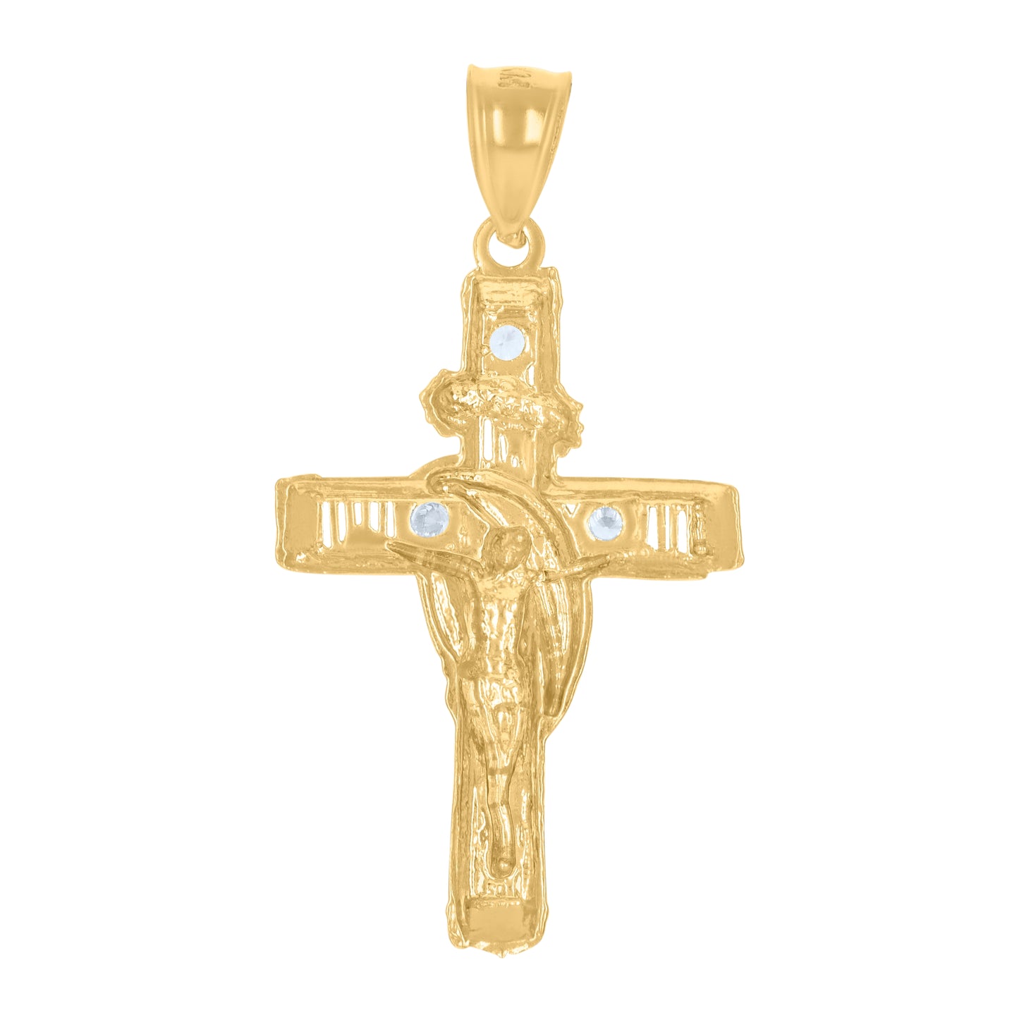 10K Two-Tone Gold Unisex Cubic-Zirconia Crucifix Cross Religious Charm Pendant