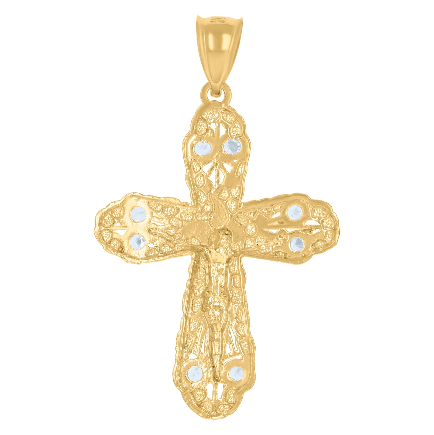 10K Two-Tone Gold Unisex Cubic-Zirconia Crucifix Cross Religious Charm Pendant