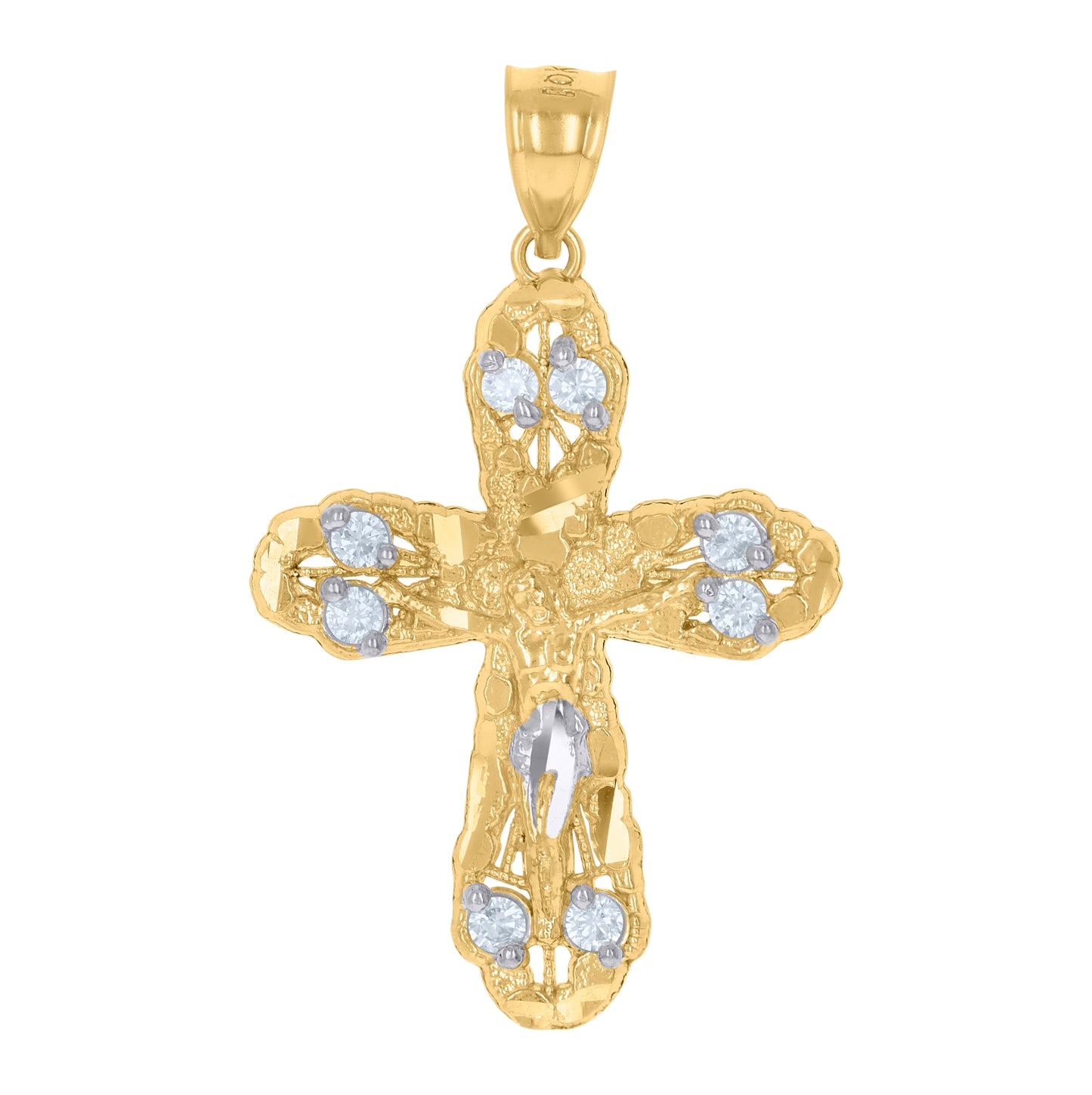 10K Two-Tone Gold Unisex Cubic-Zirconia Crucifix Cross Religious Charm Pendant