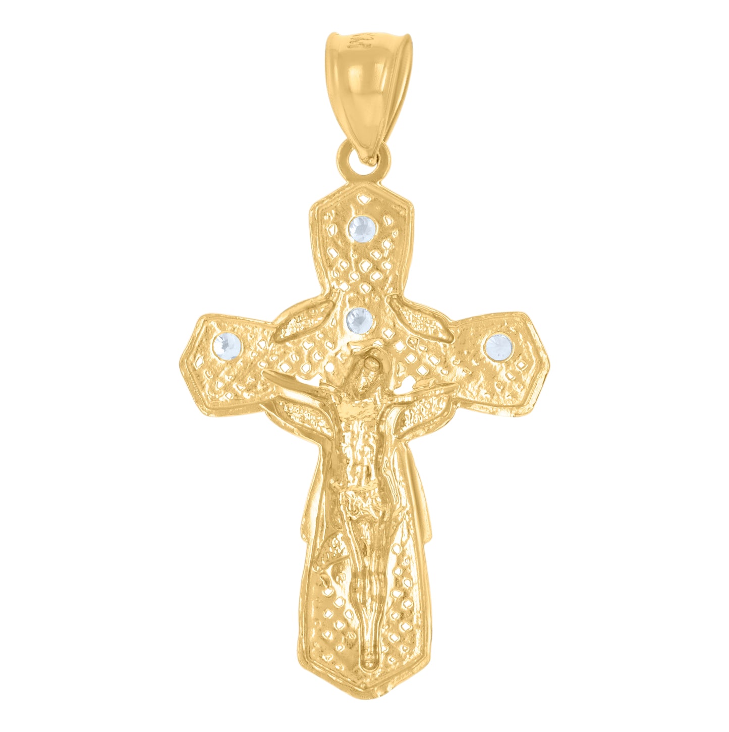 10K Two-Tone Gold Unisex Cubic-Zirconia Crucifix Cross Religious Charm Pendant