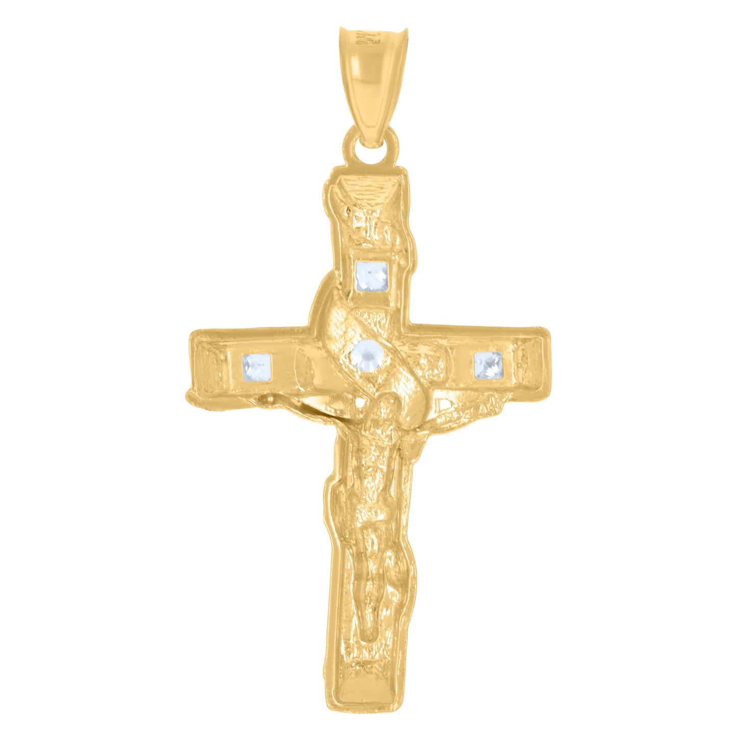 10K Two-Tone Gold Unisex Cubic-Zirconia Crucifix Cross Religious Charm Pendant
