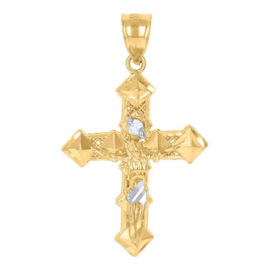 10K Two-Tone Gold Unisex Cubic-Zirconia Crucifix Cross Religious Charm Pendant