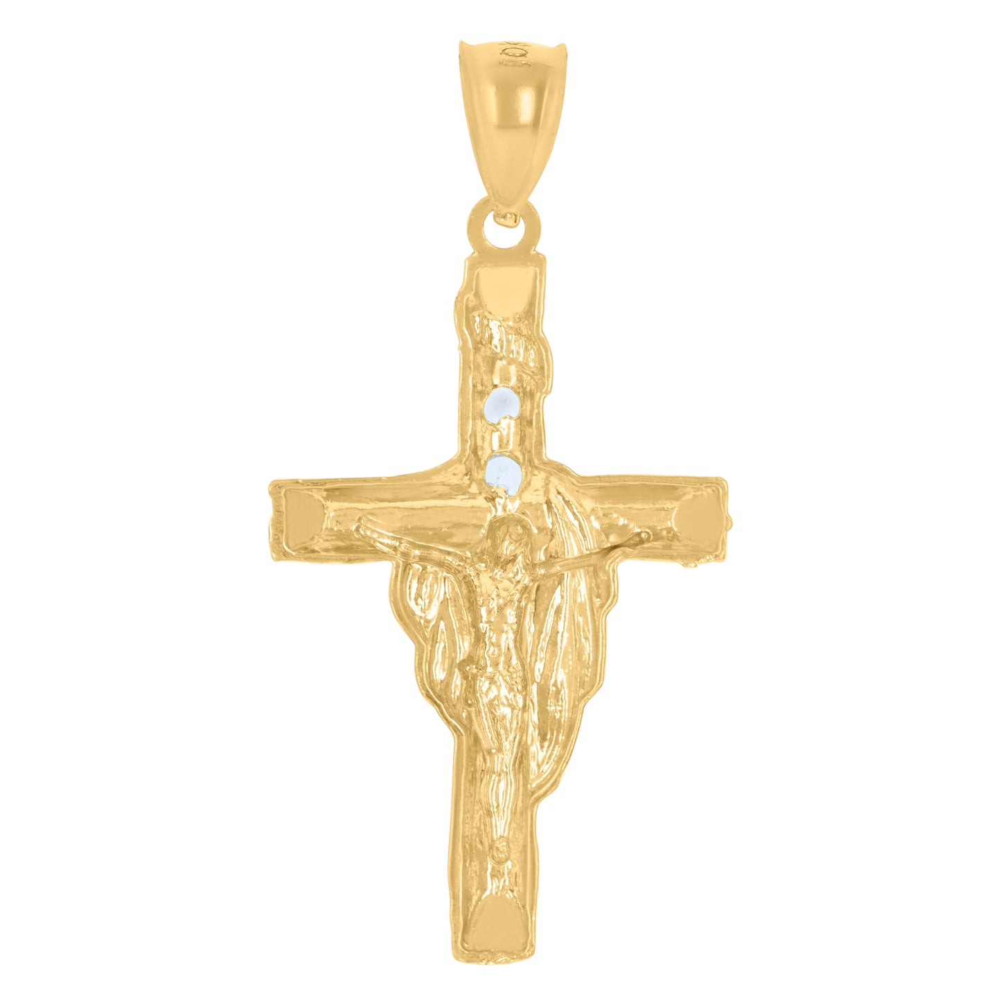 10K Two-Tone Gold Unisex Cubic-Zirconia Crucifix Cross Religious Charm Pendant